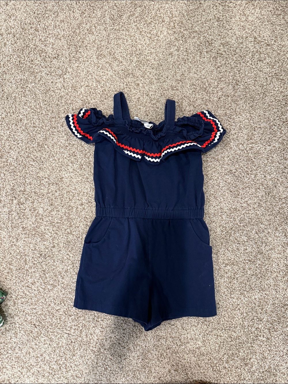 Janie and Jack Navy Romper with Red and White Trim